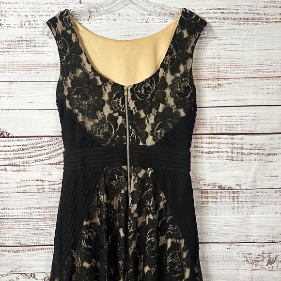 Danny and Nicole Black Lace Overlay Fit and Flare Cocktail Dress, EUC, Size 6 - Picture 5 of 9